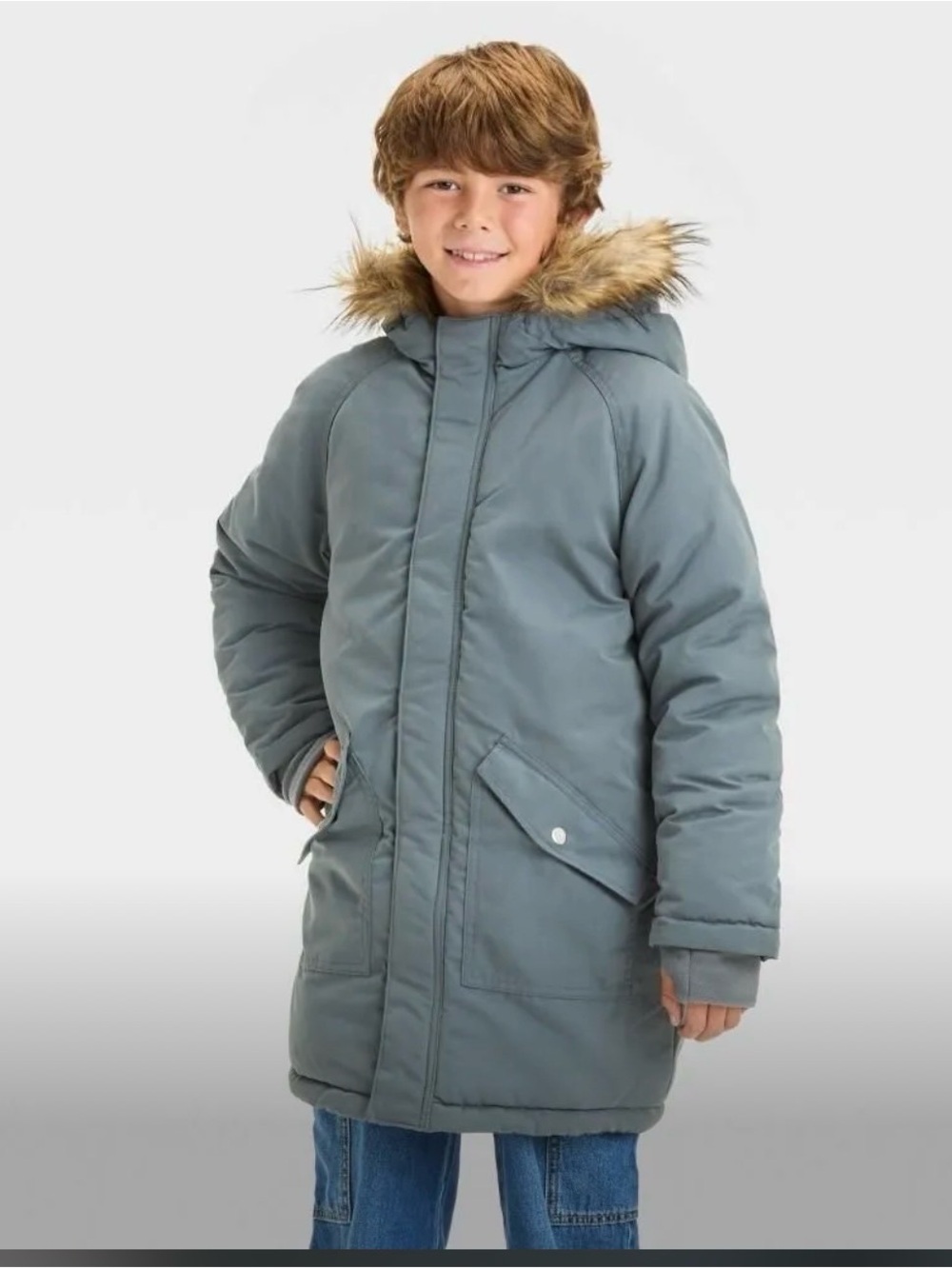 Cat & Jack Kids Hooded Puffer Coat in Slate Blue